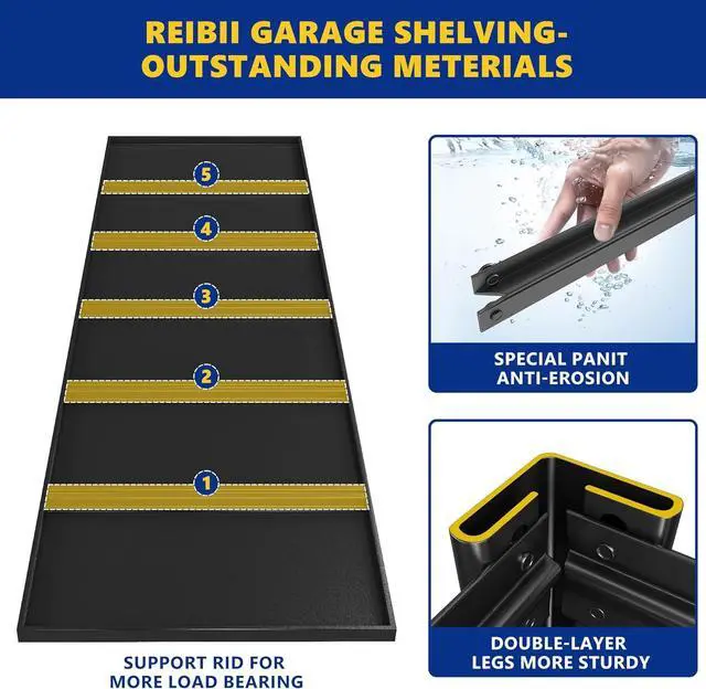 Alt view image 6 of 7 - 3000LBS Garage Shelving 48.2" W Storage Shelves Heavy Duty Shelving Adjustable 5 Tier Metal Shelves for Storage Commercial Shelving Unit Industrial Utility Shelf 24.2" Dx48.2 Wx 72.2" H