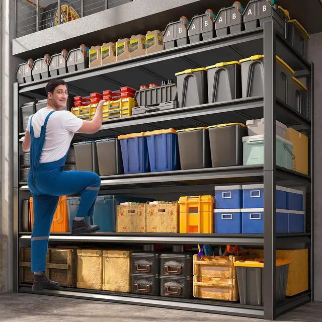 Alt view image 2 of 7 - 3000LBS Garage Shelving 48.2" W Storage Shelves Heavy Duty Shelving Adjustable 5 Tier Metal Shelves for Storage Commercial Shelving Unit Industrial Utility Shelf 24.2" Dx48.2 Wx 72.2" H