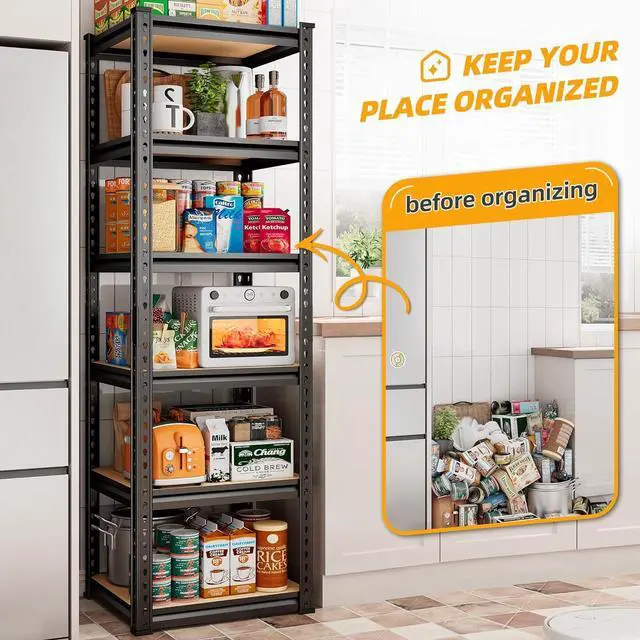 Alt view image 6 of 7 - Storage Shelves, 6 Tier Garage Storage Shelving Units Loads 2250LBS, 72H Adjustable Heavy Duty Metal Shelves for Storage Rack for Warehouse Pantry Kitchen Closet,16W X16D X72H