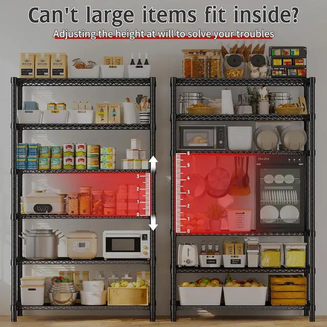 Alt view image 5 of 7 - 6 Tier Wire Shelving,1800LBS Storage Shelves Metal Shelves for Storage Rack,75''H Adjustable Garage Shelving Heavy Duty Shelving Units Pantry Shelf Kitchen Shelving,75''HX35.5''WX18''D