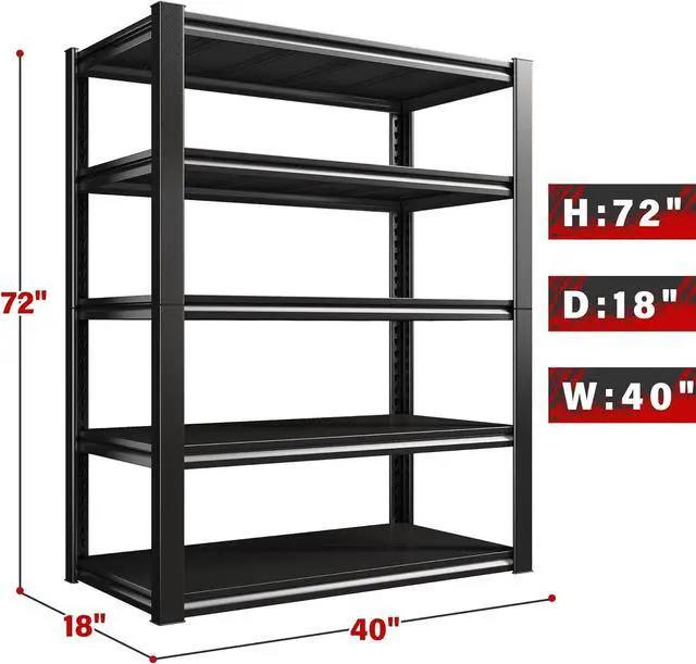 Main image of 40"W Garage Shelving Heavy Duty Storage Shelves Load 2020Lbs Adjustable Garage Shelves Heavy Duty Shelving 5-Tier Metal Shelving Unit Garage Storage Shelves Utility Shelf Racks 40"W x18"D x72"H