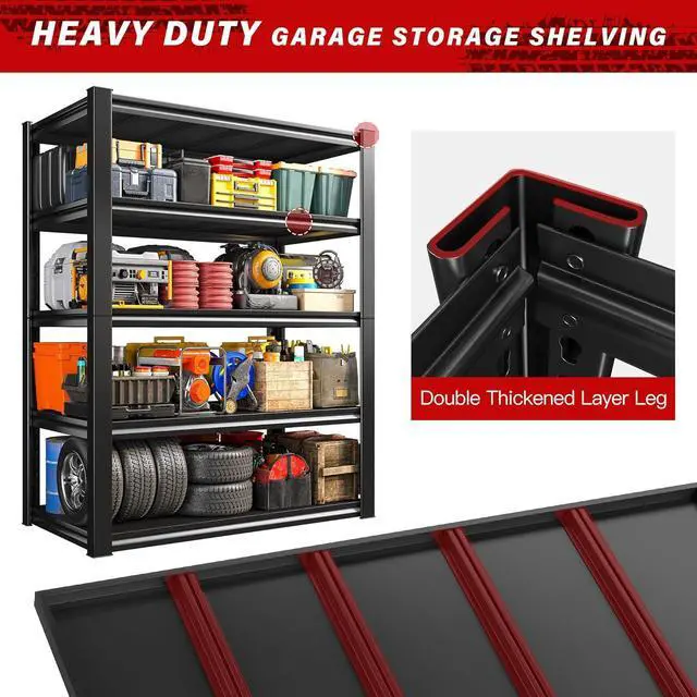 Alt view image 3 of 7 - 40"W Garage Shelving Heavy Duty Storage Shelves Load 2020Lbs Adjustable Garage Shelves Heavy Duty Shelving 5-Tier Metal Shelving Unit Garage Storage Shelves Utility Shelf Racks 40"W x18"D x72"H