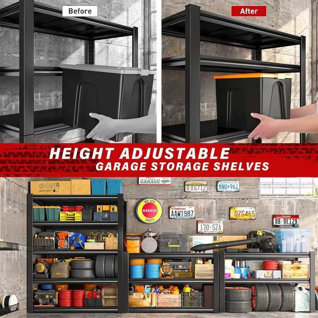 Alt view image 4 of 7 - 40"W Garage Shelving Heavy Duty Storage Shelves Load 2020Lbs Adjustable Garage Shelves Heavy Duty Shelving 5-Tier Metal Shelving Unit Garage Storage Shelves Utility Shelf Racks 40"W x18"D x72"H