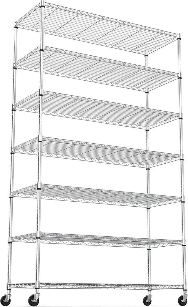 Main image of Chrome NSF 7 Tier Metal Shelf Wire Shelving Unit, 2450lbs Heavy Duty Adjustable Storage Rack with Wheels & Shelf Liners for Closet Kitchen Garage Basement Commercial Shelving - 82" H x 48" L x 18" D
