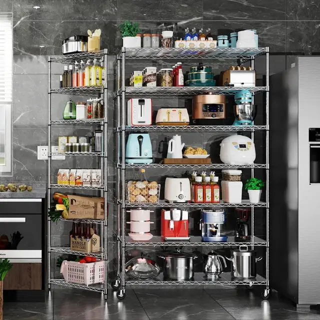 Alt view image 7 of 7 - Chrome NSF 7 Tier Metal Shelf Wire Shelving Unit, 2450lbs Heavy Duty Adjustable Storage Rack with Wheels & Shelf Liners for Closet Kitchen Garage Basement Commercial Shelving - 82" H x 48" L x 18" D