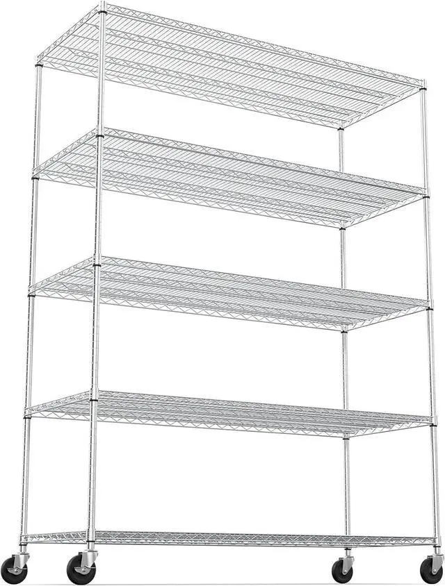Alt view image 6 of 7 - 5 Tier 7500lbs Capacity NSF Metal Shelf Wire Shelving Unit, Heavy Duty Adjustable Storage Rack with Wheels & Shelf Liners for Commercial Grade Utility Steel Storage Rack, Chrome - 82"H x 60"L x 24"D