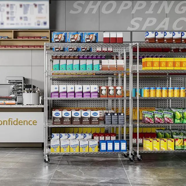 Alt view image 7 of 7 - 5 Tier 7500lbs Capacity NSF Metal Shelf Wire Shelving Unit, Heavy Duty Adjustable Storage Rack with Wheels & Shelf Liners for Commercial Grade Utility Steel Storage Rack, Chrome - 82"H x 60"L x 24"D