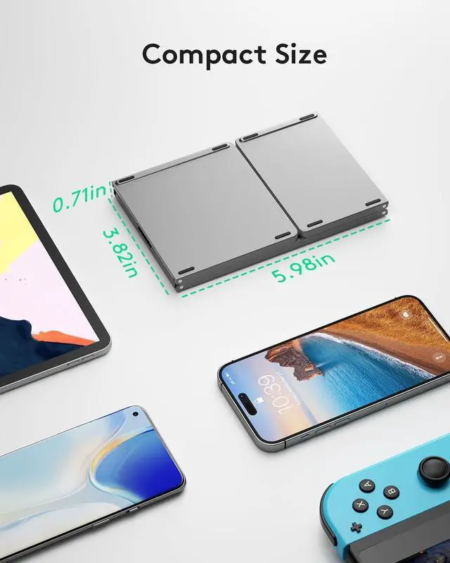 Alt view image 5 of 7 - Foldable Bluetooth Keyboard with Touchpad Portable Wireless Keyboard with Stand Holder, Rechargeable Full Size Ultra Slim Pocket Folding Keyboard for Android Windows iOS Tablet & Laptop-Gray