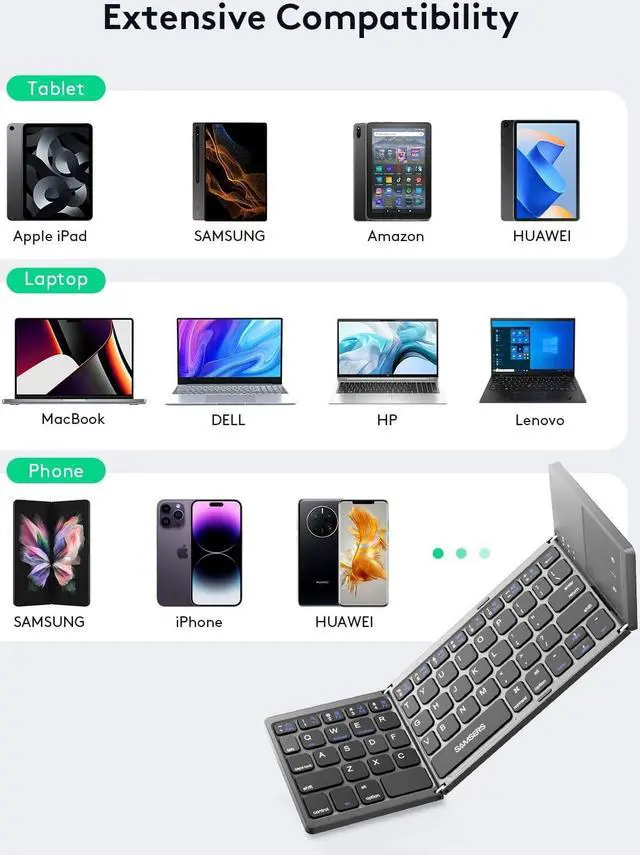 Alt view image 2 of 7 - Foldable Bluetooth Keyboard with Touchpad Portable Wireless Keyboard with Stand Holder, Rechargeable Full Size Ultra Slim Pocket Folding Keyboard for Android Windows iOS Tablet & Laptop-Gray