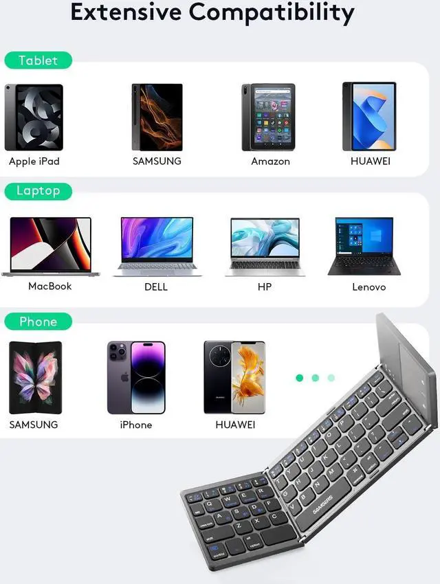 Alt view image 7 of 7 - Multi-Device Foldable Bluetooth Keyboard with Touchpad Rechargeable Dual-Mode(2.4G+BTx2) Wireless Keyboard with Holder, Portable Ultra Slim Folding Keyboard for Android Windows iOS Mac OS