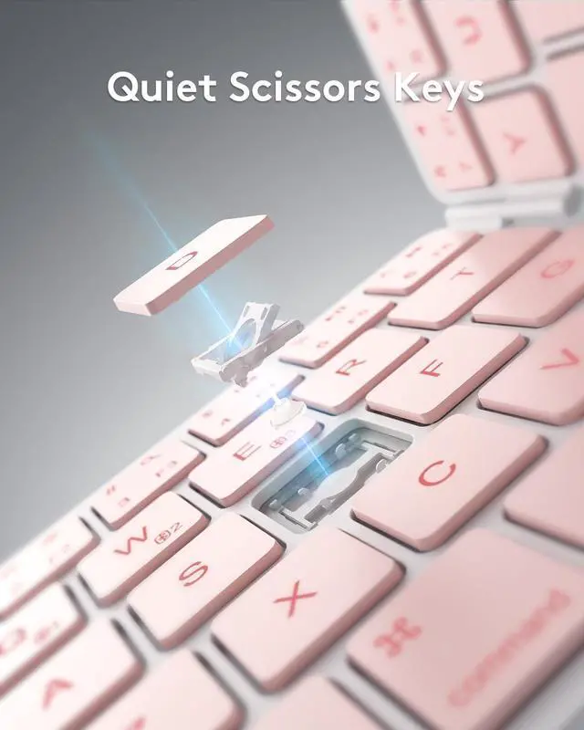 Alt view image 6 of 7 - Bluetooth Foldable Keyboard, Wireless Portable Folding Keyboard, Full-Size Ultra-Slim Rechargeable Keyboard Connect Up to 3 Devices for iOS Android Windows Phone Tablet and Laptop, Pink