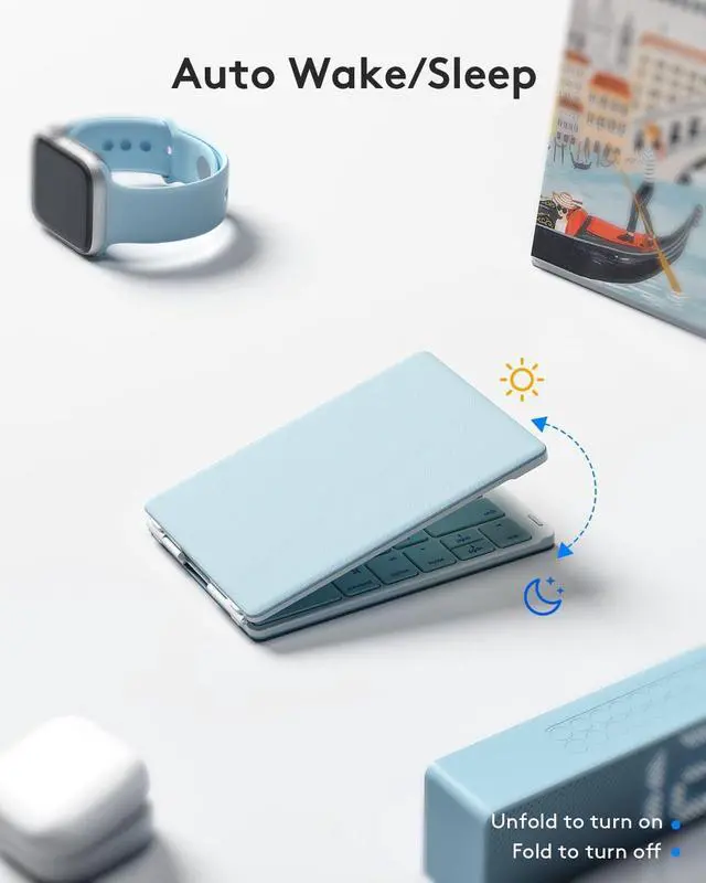 Alt view image 5 of 7 - Bluetooth Foldable Keyboard, Wireless Portable Folding Keyboard, Full-Size Ultra-Slim Rechargeable Keyboard Connect Up to 3 Devices for iOS Android Windows Phone Tablet and Laptop, Blue