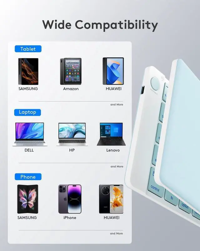 Alt view image 4 of 7 - Bluetooth Foldable Keyboard, Wireless Portable Folding Keyboard, Full-Size Ultra-Slim Rechargeable Keyboard Connect Up to 3 Devices for iOS Android Windows Phone Tablet and Laptop, Blue