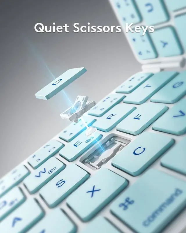 Alt view image 7 of 7 - Bluetooth Foldable Keyboard, Wireless Portable Folding Keyboard, Full-Size Ultra-Slim Rechargeable Keyboard Connect Up to 3 Devices for iOS Android Windows Phone Tablet and Laptop, Blue