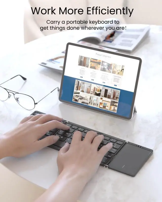 Alt view image 4 of 7 - Foldable Bluetooth Keyboard, Folding Portable Wireless Keyboard with touchpad,Travel Pocket Keyboard for iOS Android Windows Mac Smartphone Tablet & Laptop, Sync Up to 3 Devices, Black