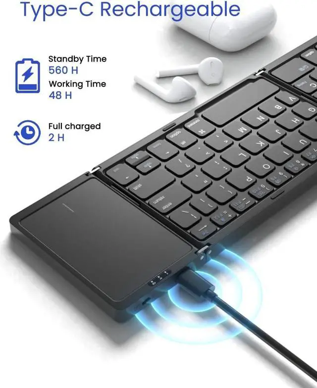 Alt view image 5 of 7 - Foldable Bluetooth Keyboard, Folding Portable Wireless Keyboard with touchpad,Travel Pocket Keyboard for iOS Android Windows Mac Smartphone Tablet & Laptop, Sync Up to 3 Devices, Black