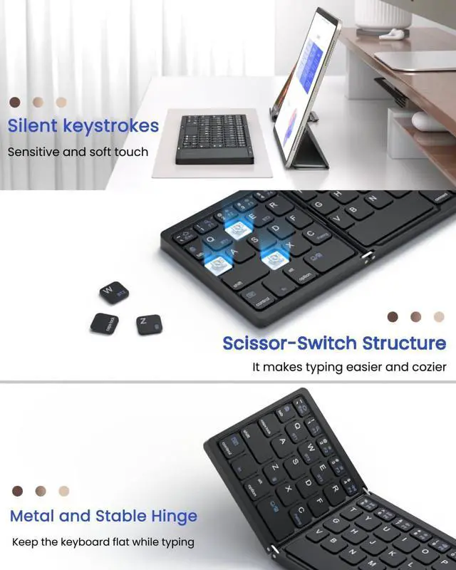 Alt view image 3 of 7 - Foldable Bluetooth Keyboard, Folding Portable Wireless Keyboard with touchpad,Travel Pocket Keyboard for iOS Android Windows Mac Smartphone Tablet & Laptop, Sync Up to 3 Devices, Black