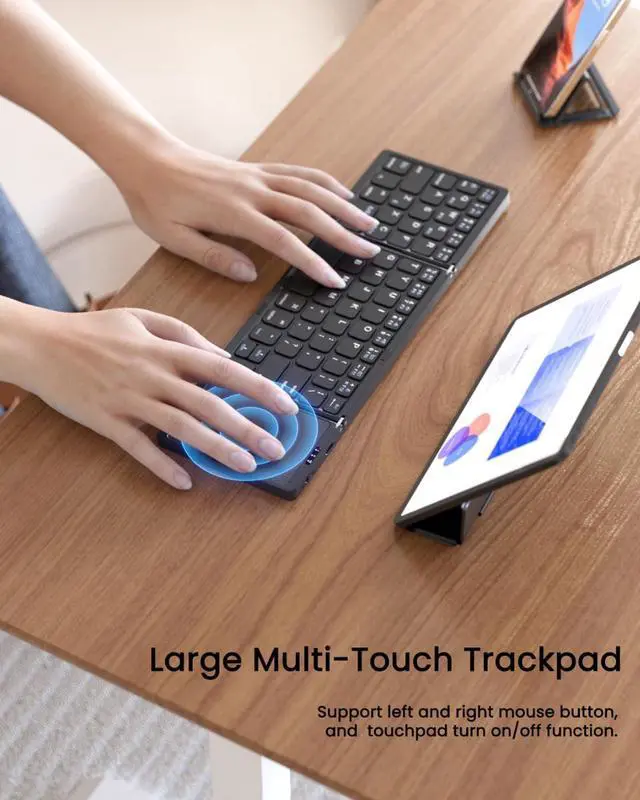 Alt view image 6 of 7 - Foldable Bluetooth Keyboard, Folding Portable Wireless Keyboard with touchpad,Travel Pocket Keyboard for iOS Android Windows Mac Smartphone Tablet & Laptop, Sync Up to 3 Devices, Black