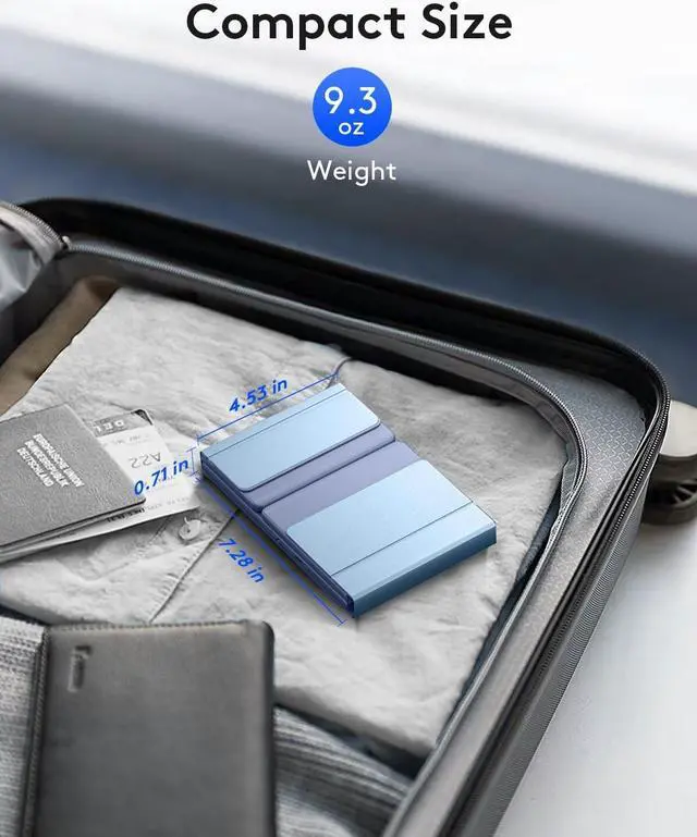 Alt view image 7 of 7 - Foldable Bluetooth Keyboard with Numeric Keypad, Full-Size Wireless Folding Keyboard with PU Leather, Portable Travel Keyboard for iOS Android Windows Mac OS, Support 3 Device(BT5.1 x 3) Blue