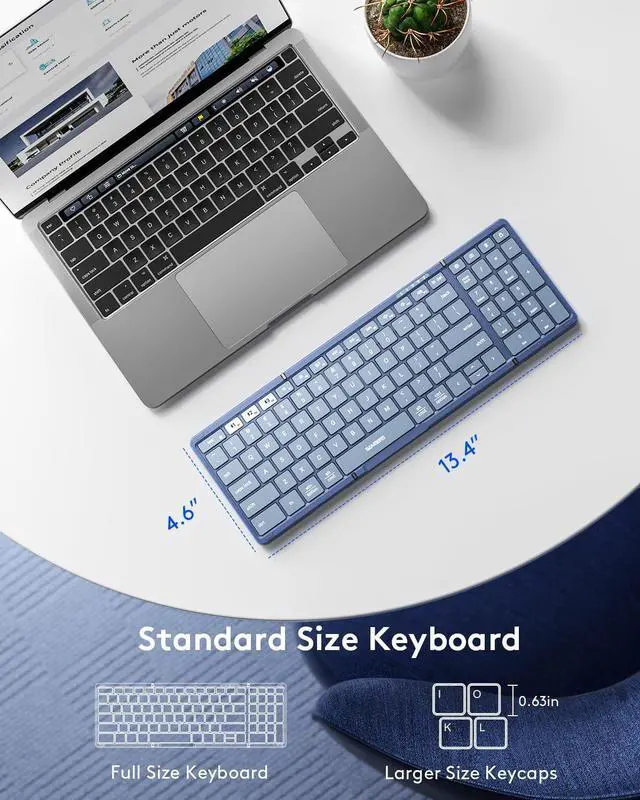 Alt view image 3 of 7 - Foldable Bluetooth Keyboard with Numeric Keypad, Full-Size Wireless Folding Keyboard with PU Leather, Portable Travel Keyboard for iOS Android Windows Mac OS, Support 3 Device(BT5.1 x 3) Blue