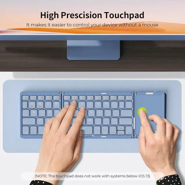 Alt view image 7 of 7 - Foldable Bluetooth Keyboard - Multi-Device Mini Wireless Keyboard with Touchpad, Pocket-Sized Travel Keyboard Compatible with iPad, iPhone, Tablet, Smartphone, iOS, Android, Windows - Blue