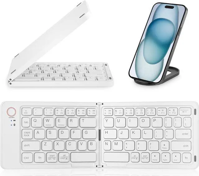 Main image of Mini Foldable Bluetooth Keyboard - Portable Wireless Full Size Keyboard (Sync Up to 3 Devices), Ultra-Slim Travel Folding Keyboard for iPhone iPad Mac Android Windows iOS, White