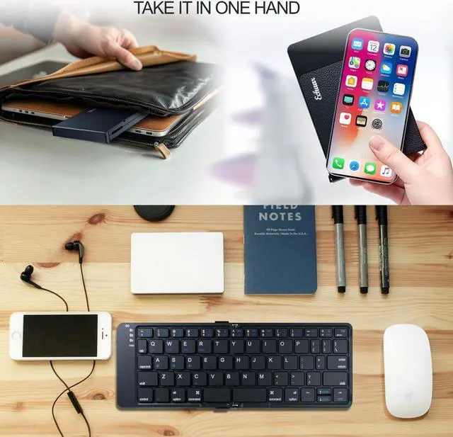 Alt view image 7 of 7 - Protable Folding Wireless Keyboard,Foldable Bluetooth Keyboard for Business and Travel,USB-C Rechargeable,Multi-Device for iOS Android Windows Mac,Smartphone Tablet and Laptop,Pocket size,BLACK