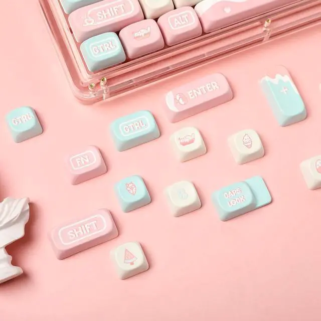 Alt view image 4 of 6 - Ice Cream Dream MOA Profile Keycaps Set, 136 Keys PBT Custom Keycaps for ANSI Layout, MX Switches Gaming Mechanical Keyboard