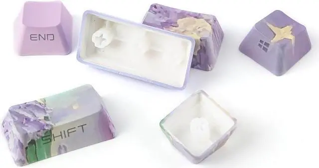 Alt view image 5 of 6 - Violet OEM Profile Keycaps Set, 133 Keys Side-Printed PBT Custom Keycaps for ANSI Layout, MX Switches Gaming Mechanical Keyboard