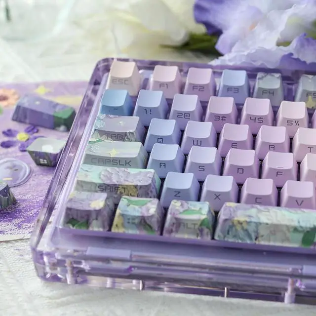 Alt view image 3 of 6 - Violet OEM Profile Keycaps Set, 133 Keys Side-Printed PBT Custom Keycaps for ANSI Layout, MX Switches Gaming Mechanical Keyboard