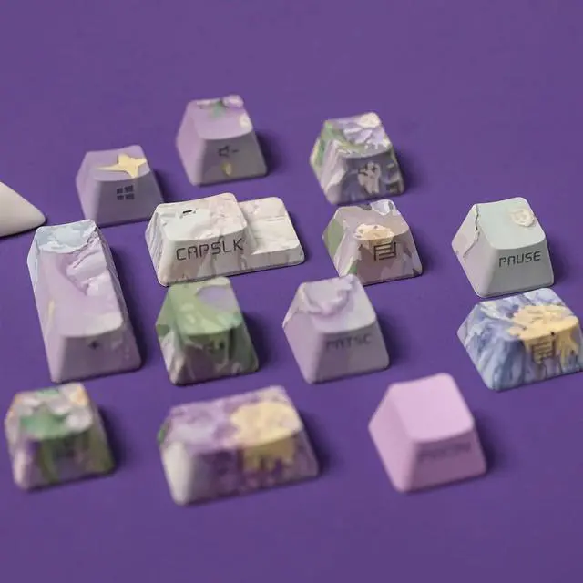 Alt view image 6 of 6 - Violet OEM Profile Keycaps Set, 133 Keys Side-Printed PBT Custom Keycaps for ANSI Layout, MX Switches Gaming Mechanical Keyboard