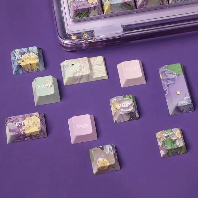 Alt view image 3 of 6 - Violet Cherry Profile Keycaps Set, 133 Keys PBT Custom Keycaps for ANSI Layout, MX Switches Gaming Mechanical Keyboard