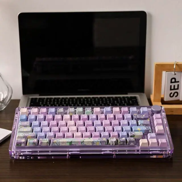 Alt view image 4 of 6 - Violet Cherry Profile Keycaps Set, 133 Keys PBT Custom Keycaps for ANSI Layout, MX Switches Gaming Mechanical Keyboard