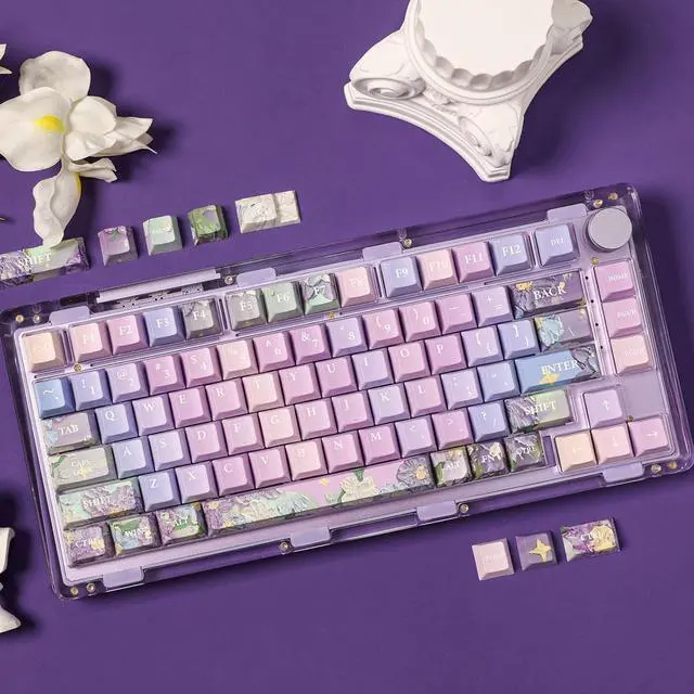 Alt view image 2 of 6 - Violet Cherry Profile Keycaps Set, 133 Keys PBT Custom Keycaps for ANSI Layout, MX Switches Gaming Mechanical Keyboard