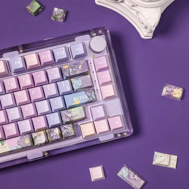 Alt view image 6 of 6 - Violet Cherry Profile Keycaps Set, 133 Keys PBT Custom Keycaps for ANSI Layout, MX Switches Gaming Mechanical Keyboard