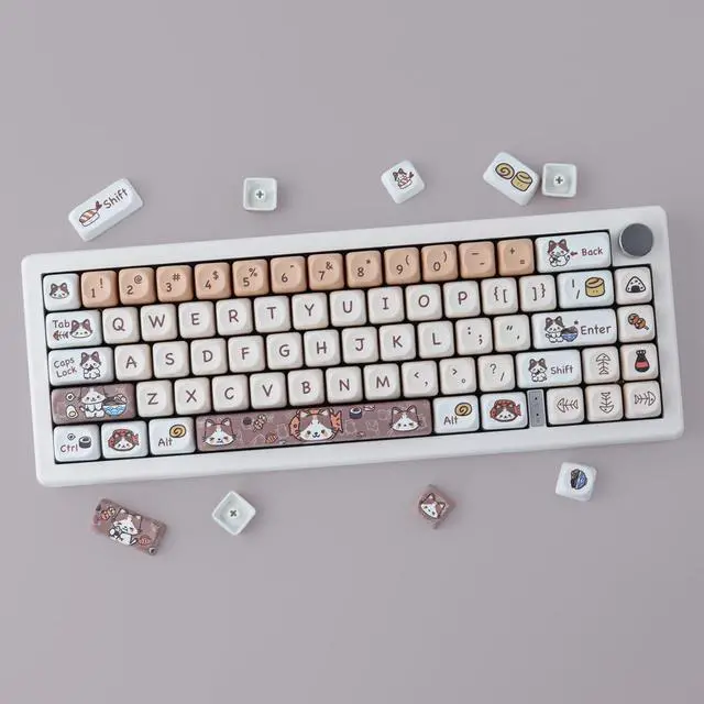 Alt view image 3 of 7 - PBT Keycaps 143 Keys Cute Keycaps Dye-Sublimation Kitty-cat Keycaps Set MOA Profile Custom Keycaps for Cherry Gateron MX Swithes Mechanical Keyboards