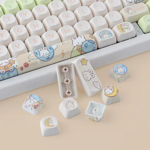 Alt view image 5 of 7 - Keycaps 143 Keys PBT Custom Keycaps Rabbit Cute Keycaps Set MOA Profile Keycaps for Cherry Gateron MX Swithes Mechanical Keyboards, for Mac Windows PC Keyboard