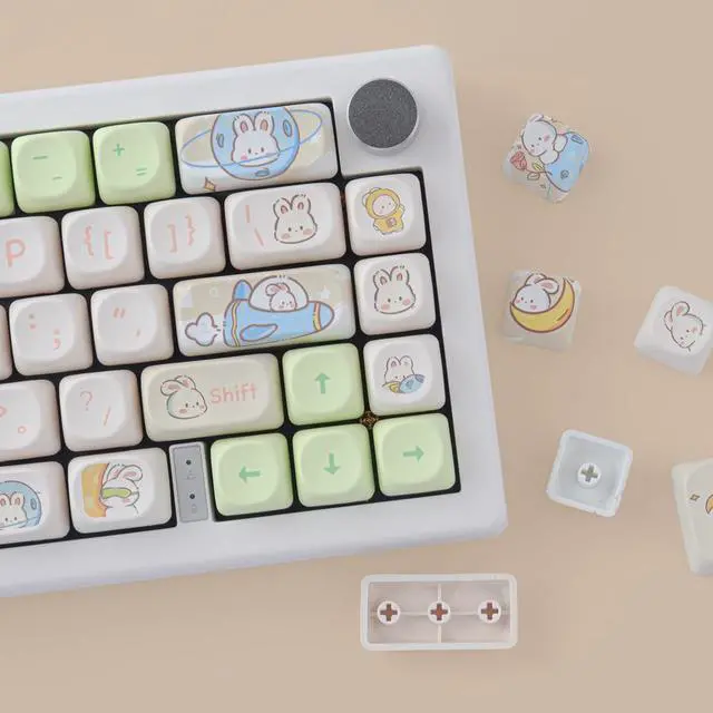 Alt view image 4 of 7 - Keycaps 143 Keys PBT Custom Keycaps Rabbit Cute Keycaps Set MOA Profile Keycaps for Cherry Gateron MX Swithes Mechanical Keyboards, for Mac Windows PC Keyboard