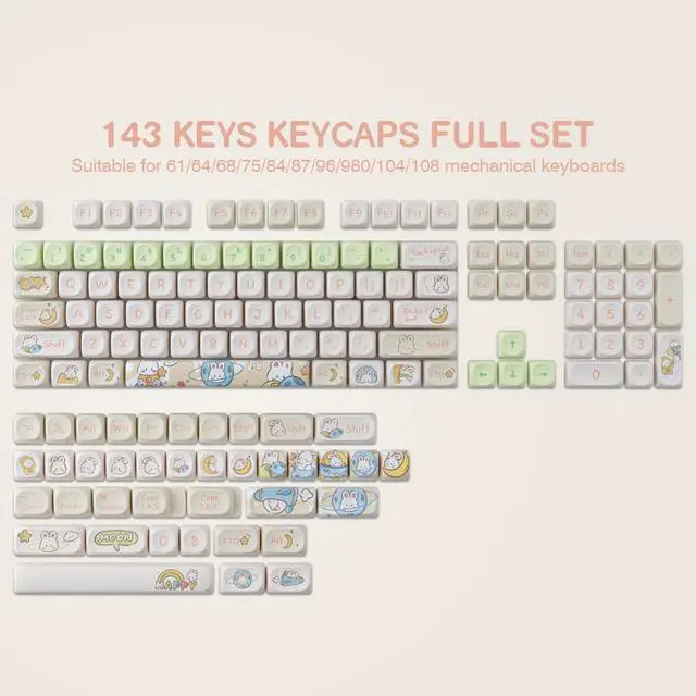 Alt view image 2 of 7 - Keycaps 143 Keys PBT Custom Keycaps Rabbit Cute Keycaps Set MOA Profile Keycaps for Cherry Gateron MX Swithes Mechanical Keyboards, for Mac Windows PC Keyboard