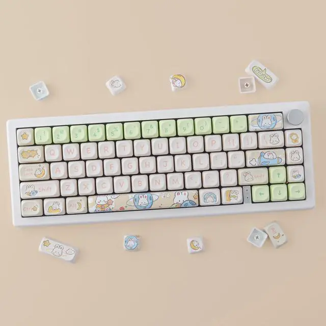 Alt view image 3 of 7 - Keycaps 143 Keys PBT Custom Keycaps Rabbit Cute Keycaps Set MOA Profile Keycaps for Cherry Gateron MX Swithes Mechanical Keyboards, for Mac Windows PC Keyboard