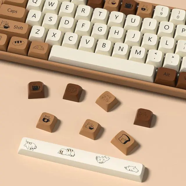 Alt view image 4 of 6 - Womier Double Shot PBT keycaps,XDA Profile keycaps 75 Percent,Cute Coffee cat Keyboard Keycaps,Dye-Sub keycap for Gateron MX Switches Mechanical Keyboard (140keys,only keycap)