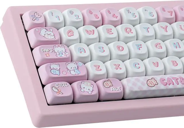 Main image of PBT Cute Kitty-cat Keycaps Set 140 Keys Dye-Sublimation MOA Profile Keycaps for Cherry Gateron MX Swithes Mechanical Keyboards