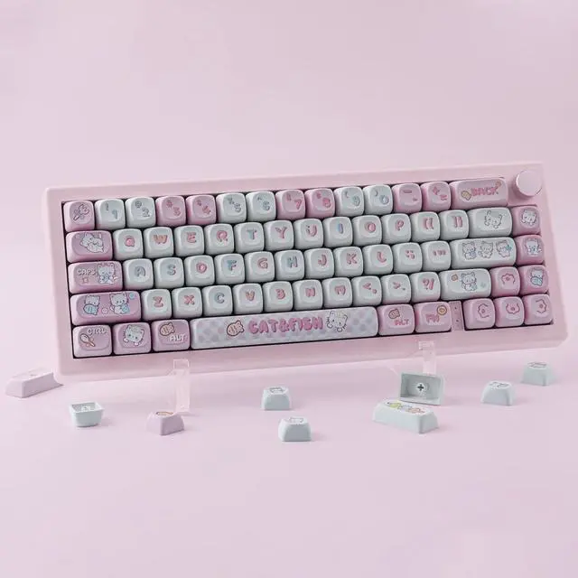Alt view image 3 of 7 - PBT Cute Kitty-cat Keycaps Set 140 Keys Dye-Sublimation MOA Profile Keycaps for Cherry Gateron MX Swithes Mechanical Keyboards