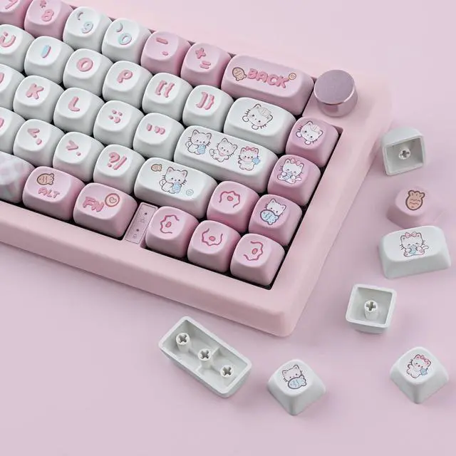 Alt view image 4 of 7 - PBT Cute Kitty-cat Keycaps Set 140 Keys Dye-Sublimation MOA Profile Keycaps for Cherry Gateron MX Swithes Mechanical Keyboards