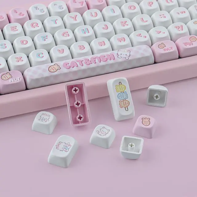 Alt view image 5 of 7 - PBT Cute Kitty-cat Keycaps Set 140 Keys Dye-Sublimation MOA Profile Keycaps for Cherry Gateron MX Swithes Mechanical Keyboards