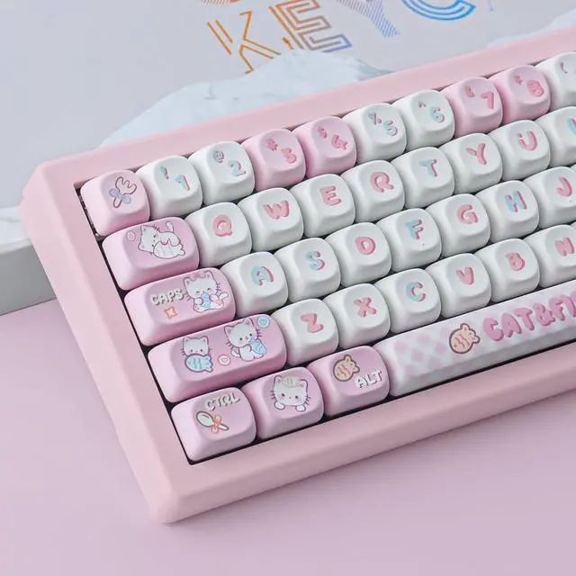Alt view image 7 of 7 - PBT Cute Kitty-cat Keycaps Set 140 Keys Dye-Sublimation MOA Profile Keycaps for Cherry Gateron MX Swithes Mechanical Keyboards