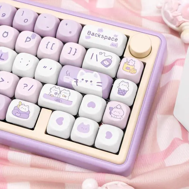 Alt view image 5 of 7 - PBT Keycaps, MOA Profile Keycaps 132 Keys Dye Sublimation Purple Cute Cat Customized Keycaps for ANSI Layout Cherry MX Switches Mechanical Keyboards