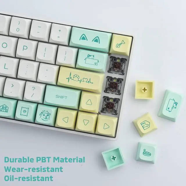 Alt view image 3 of 7 - PBT Keycaps 130 Keys Cat Keycaps Dye-Sublimation Cute Keycaps XDA Profile Custom Keycaps for Cherry Gateron MX Switches Mechanical Keyboards