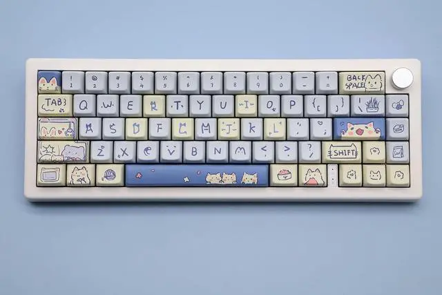 Alt view image 5 of 7 - Cat Cute Keycaps MDA Profile Keycaps,Custom PBT Keycaps for Mechanical Keyboard,148 Keys Dye-Sub Cute Keycaps (Blue Kitty)