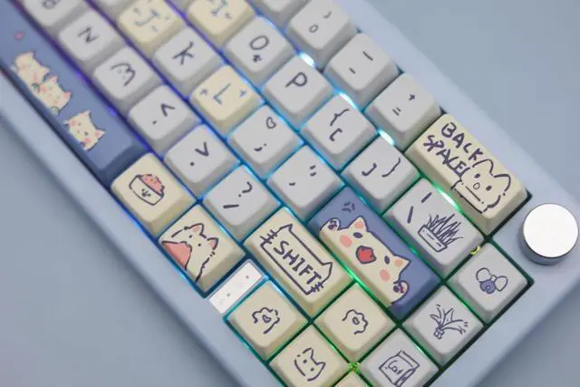 Alt view image 6 of 7 - Cat Cute Keycaps MDA Profile Keycaps,Custom PBT Keycaps for Mechanical Keyboard,148 Keys Dye-Sub Cute Keycaps (Blue Kitty)
